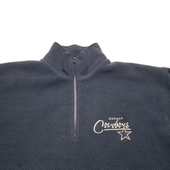 Vintage Dallas Cowboys Nfl Men's Large Fleece 1/2 Zip Pull Over Sweater Navy 90s - Picture 2 of 6